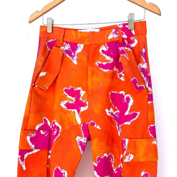 Prabal Gurung Floral Cargo Pants Orange Pink Drop Crotch 28 Streetwear - Picture 9 of 14